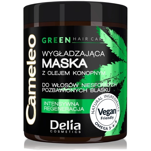 Delia CAMELEO GREEN Wygładzająca Maska z Olejem Konopnym do Włosów Zdrowy Wygląd Blask Witalność Vegan Friendly 250 ml