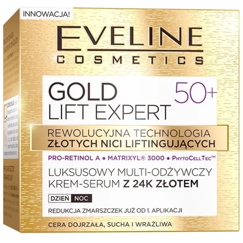 Eveline Gold Lift Expert Luksusowy Multi Odżywczy Krem Serum do Twarzy 50+ z 24k Złotem 50 ml