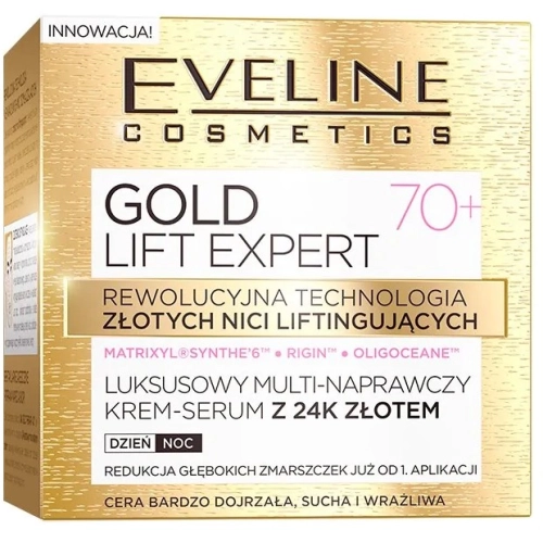 Eveline Gold Lift Expert Luksusowy Multi Naprawczy Krem Serum do Twarzy 70+ z 24k Złotem 50 ml