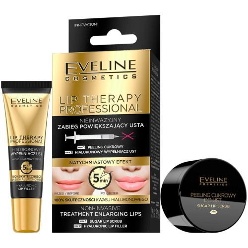 Eveline Lip Therapy Nieinwazyjny Zabieg Powiększający Usta - Peeling Cukrowy + Hialuronowy Wypełniacz Ust