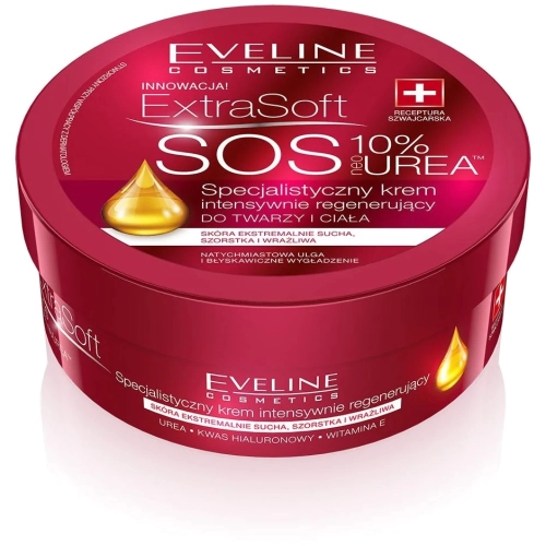 Eveline ExtraSoft S.O.S 10% Urea Specjalistyczny Krem Intensywnie Regenerujący do Twarzy i Ciała 200 ml