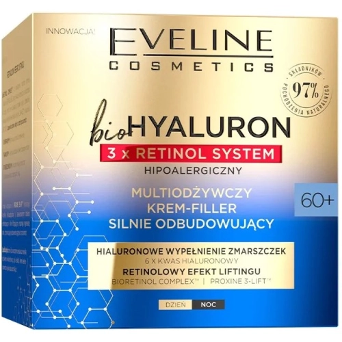 Eveline BioHyaluron Retinol Krem do Twarzy 60+ Dzień i Noc Hamuje Procesy Starzenia 50 ml