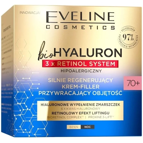 Eveline BioHyaluron Retinol Krem do Twarzy 70+ Silnie Regenerujący na Dzień i Noc 50 ml