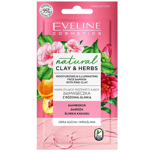 Eveline Clay&Herbs Maseczka Nawilżająco Rozświetlająca z Różowa Glinka 8 ml