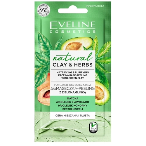 Eveline Clay&Herbs Maseczka Peeling Matująco Oczyszczajaca Zielona Glinka 8 ml