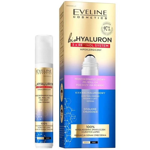 Eveline BioHyaluron Retinol Przeciwzmarszczkowy Żel Roll-On pod Oczy i na Powieki 15 ml