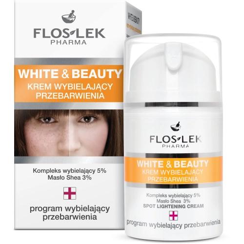Floslek White & Beauty Krem do Twarzy Wybielający Przebarwienia Zabarwiona Skóra Brunatne Plamy Piegi 50 ml