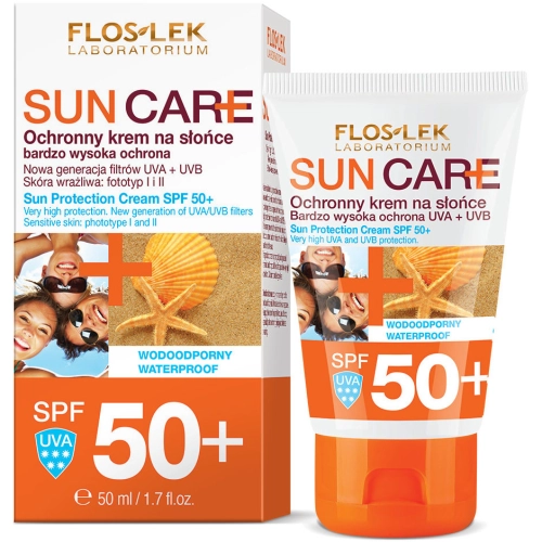 Floslek Sun Care Ochronny Krem na Słońce SPF 50+ Wodoodporny do Skóry Wrażliwej Fototyp I i II 50 ml
