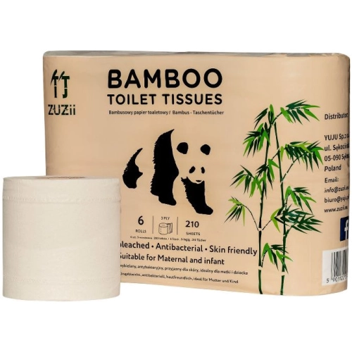 ZUZii Bambusowy Papier Toaletowy 3-Warstwowy 6 rolek