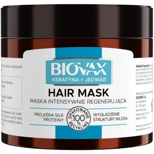 L`Biotica Biovax Hair Mask Maska Do Włosów Intensywnie Regenerująca - Keratyna + Jedwab 250ml