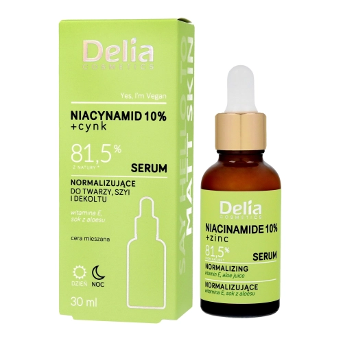 Delia Cosmetics Serum Do Twarzy, Szyi I Dekoltu Niacynamid 10%+Cynk 81,5% Z Natury 30 Ml