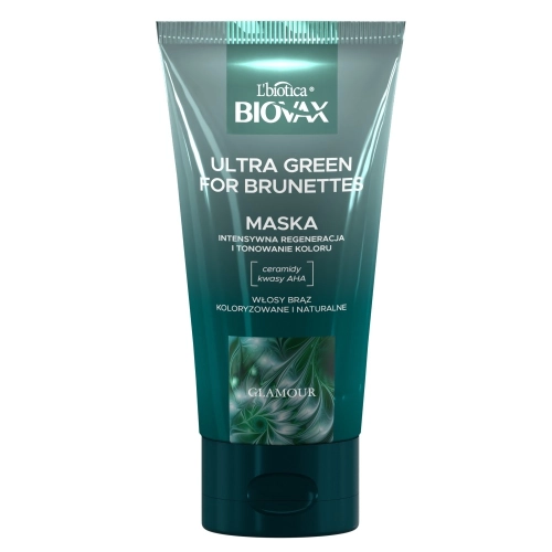 L Biotica Biovax Glamour Maska Ultra Green For Brunettes - Do Włosów Brązowych(Naturalnych i Farbowanych) 150ml