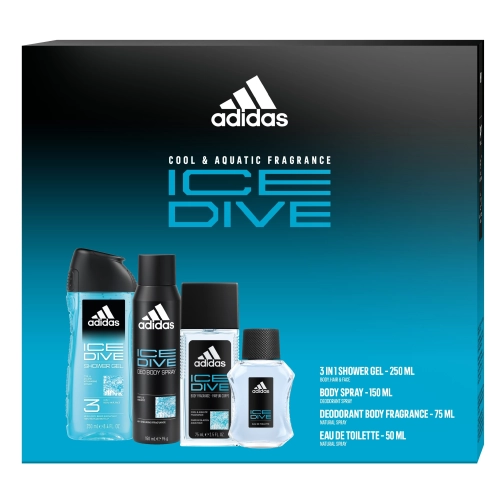 Adidas Zestaw Prezentowy Ice Dive (Dezodorant Naturalny Spray 75ml+Dezodorant Spray 150ml+Żel Pod Prysznic 3w1+Woda Toaletowa 50ml)