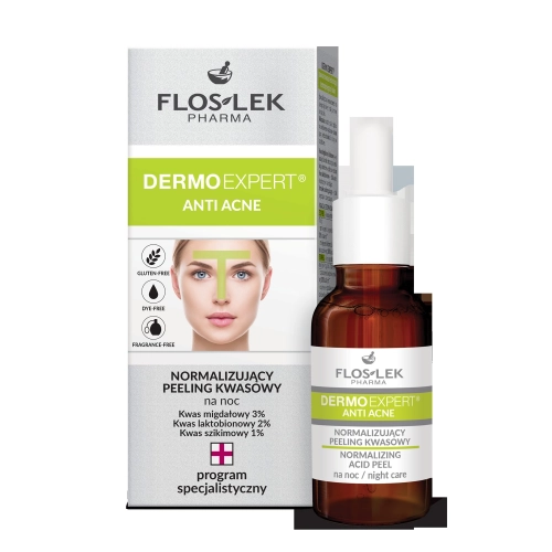Floslek Dermo Expert Anti Acne Normalizujący Peeling Kwasowy Na Noc 30 ml